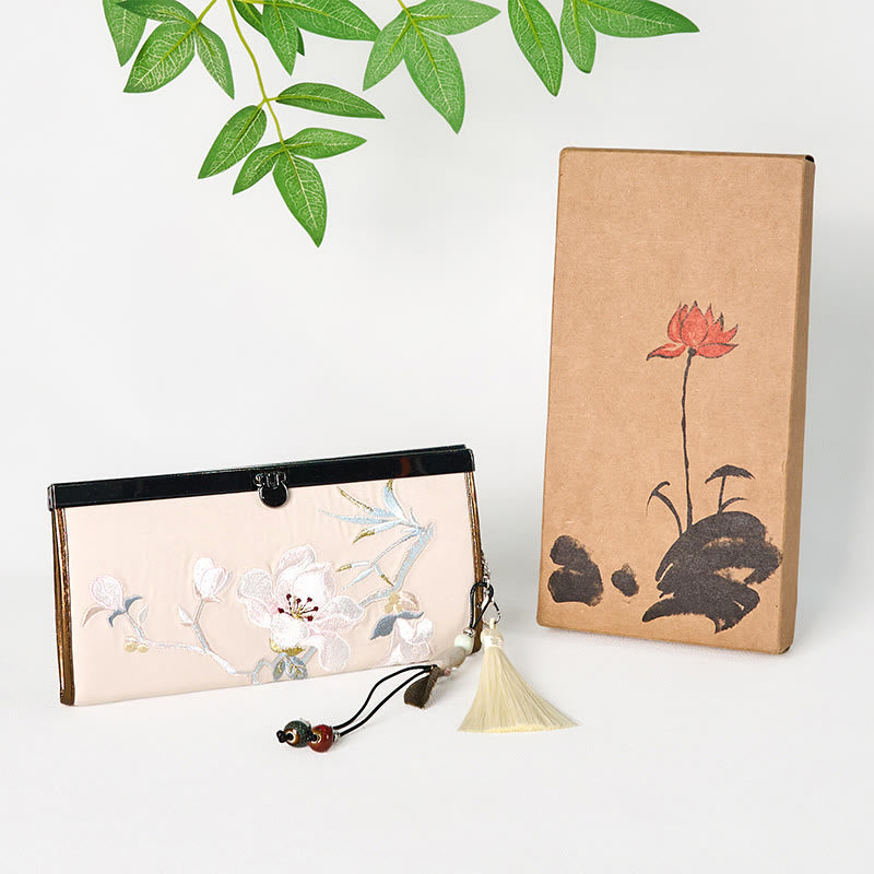 Cartera portamonedas de gran capacidad con bordado de doble cara y flor de magnolia de Buddha Stones - image 4
