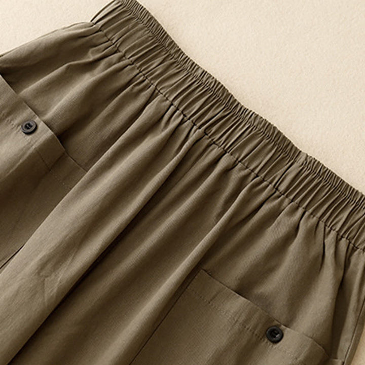 Pantalones de algodón de pierna ancha para mujer con diseño de botones, estilo vintage casual y bolsillos, con estampado de Buddha Stones - image 9