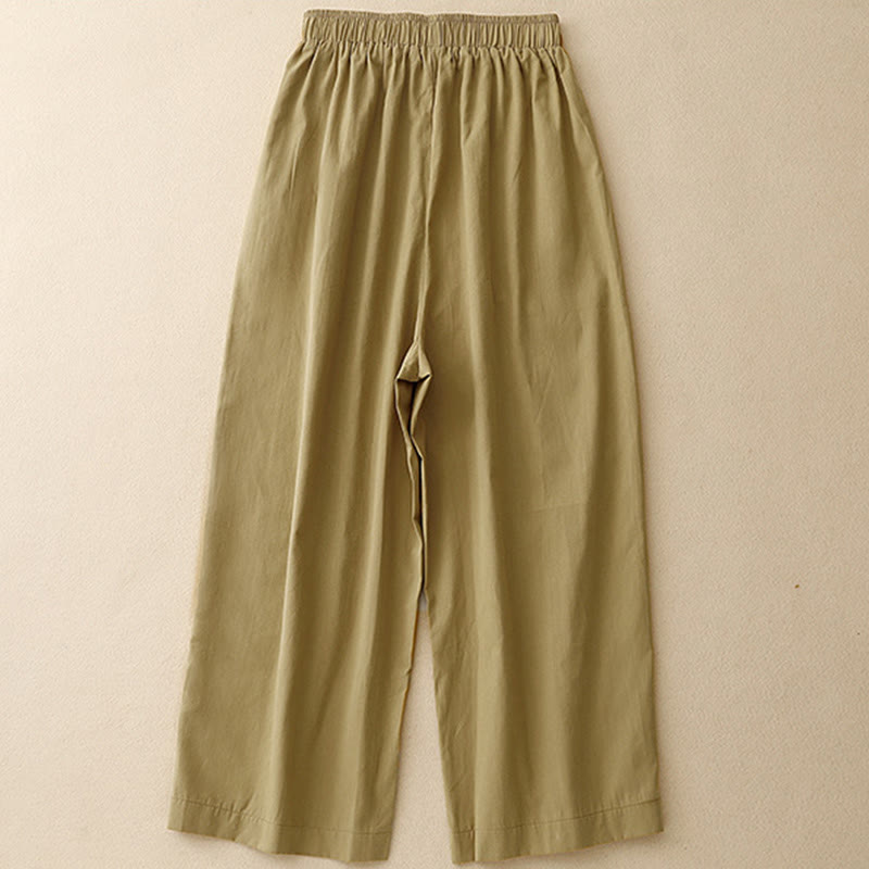 Pantalones de algodón de pierna ancha para mujer con diseño de botones, estilo vintage casual y bolsillos, con estampado de Buddha Stones - image 1