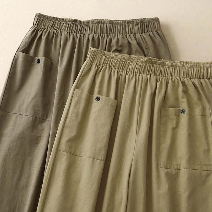 Pantalones de algodón de pierna ancha para mujer con diseño de botones, estilo vintage casual y bolsillos, con estampado de Buddha Stones - image 16