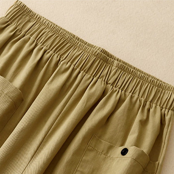 Pantalones de algodón de pierna ancha para mujer con diseño de botones, estilo vintage casual y bolsillos, con estampado de Buddha Stones - image 2