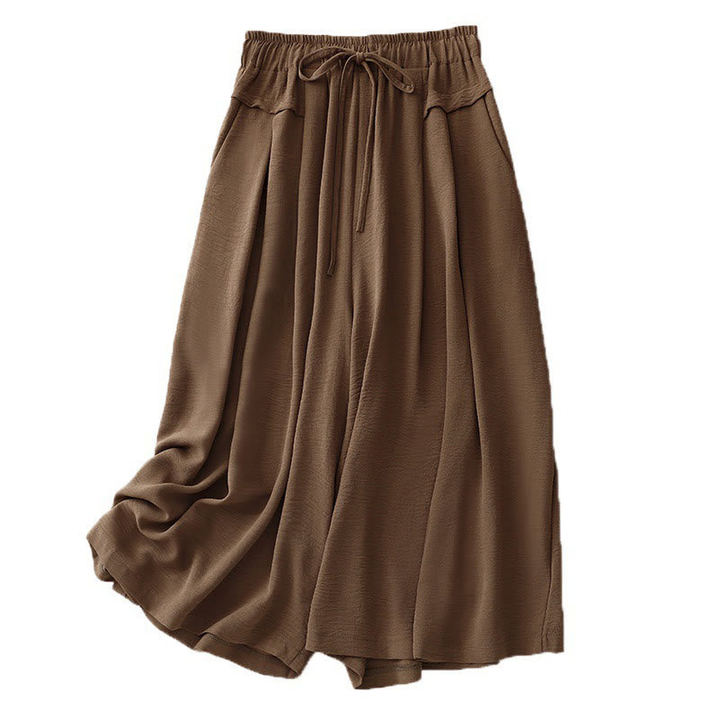 Pantalones cortos de pierna ancha con bolsillos y diseño Buddha Stones sencillo con cordón ajustable para mujer - image 8