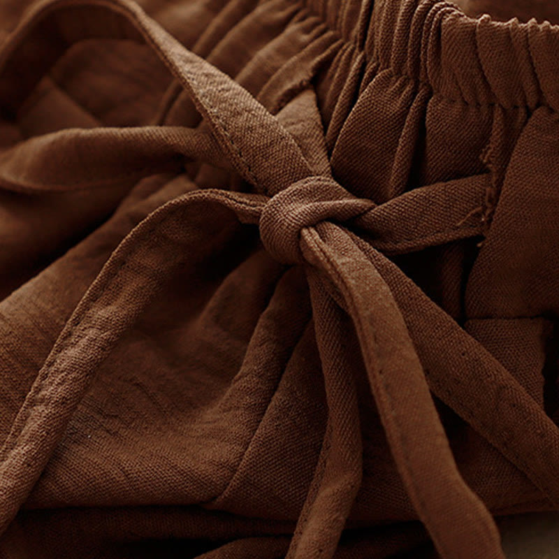 Pantalones cortos de pierna ancha con bolsillos y diseño Buddha Stones sencillo con cordón ajustable para mujer - image 3