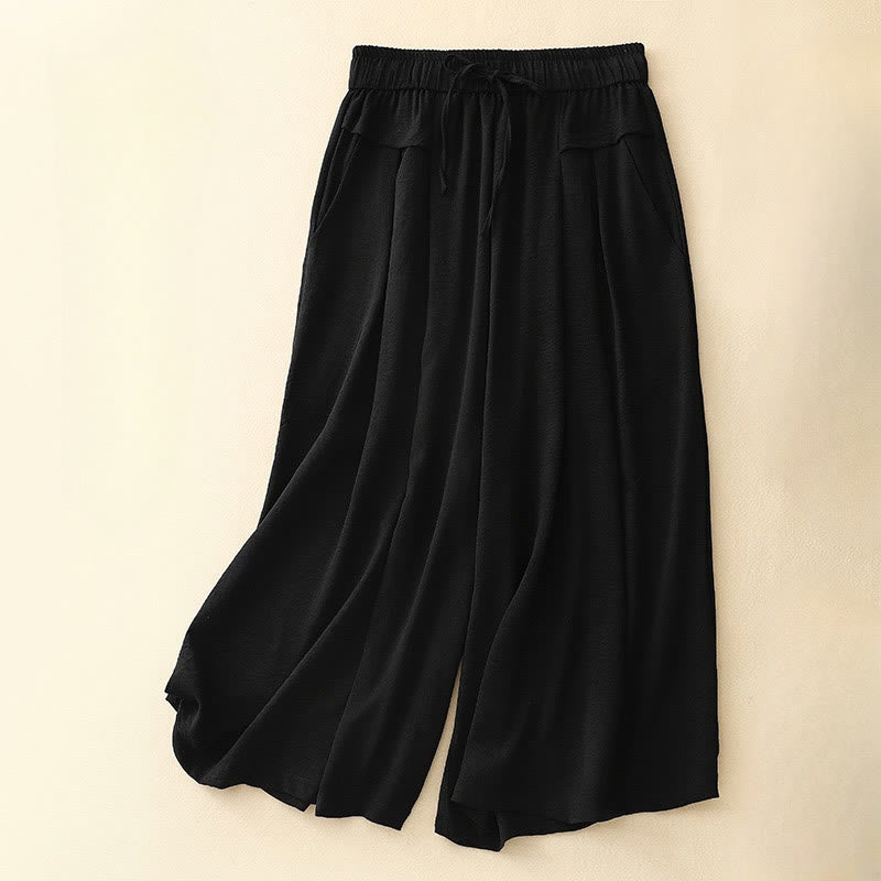 Pantalones cortos de pierna ancha con bolsillos y diseño Buddha Stones sencillo con cordón ajustable para mujer - Negro - US8-10，UK/AU12-14，EU40-42 (2XL) - image 9
