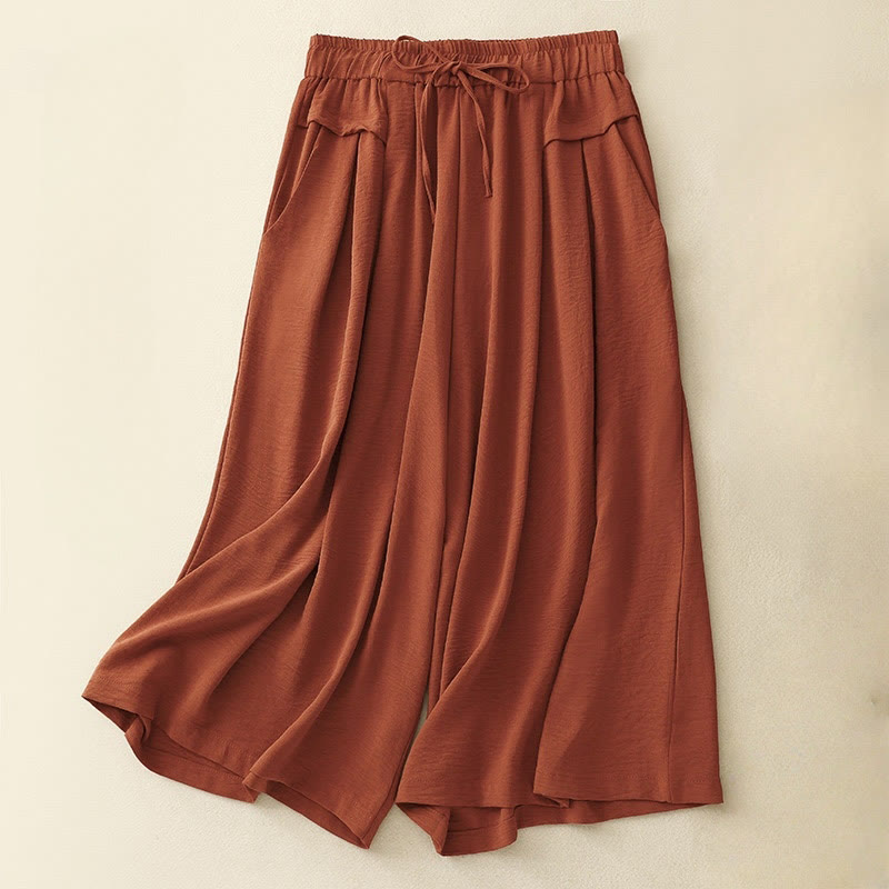 Pantalones cortos de pierna ancha con bolsillos y diseño Buddha Stones sencillo con cordón ajustable para mujer - Chocolate - US8-10，UK/AU12-14，EU40-42 (2XL) - image 13