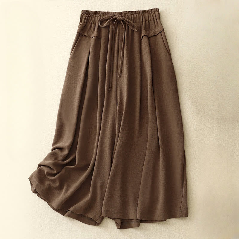 Pantalones cortos de pierna ancha con bolsillos y diseño Buddha Stones sencillo con cordón ajustable para mujer - Marrón silla de montar - US8-10，UK/AU12-14，EU40-42 (2XL) - image 0