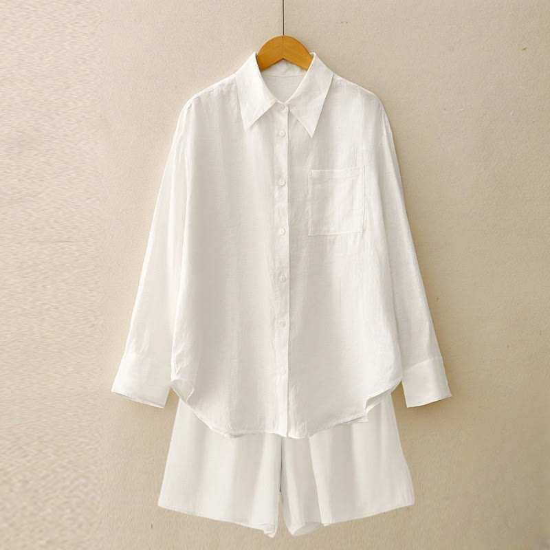 Conjunto de 2 piezas de camisa de manga larga con estampado de Buddha Stones y pantalones cortos para mujer, con bolsillos. - Blanco - US12, UK/AU16, EU44 (2XL) - image 28