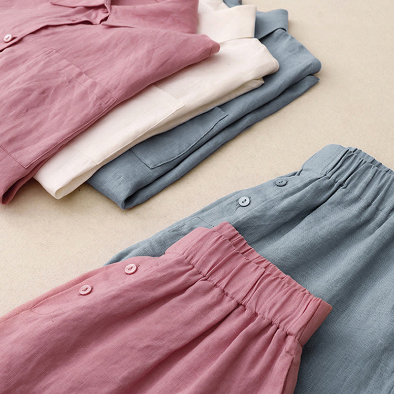 Conjunto de verano de 2 piezas con estampado de Buddha Stones: camiseta de manga larga, top y shorts lisos para mujer, ropa de meditación con bolsillos. - image 34