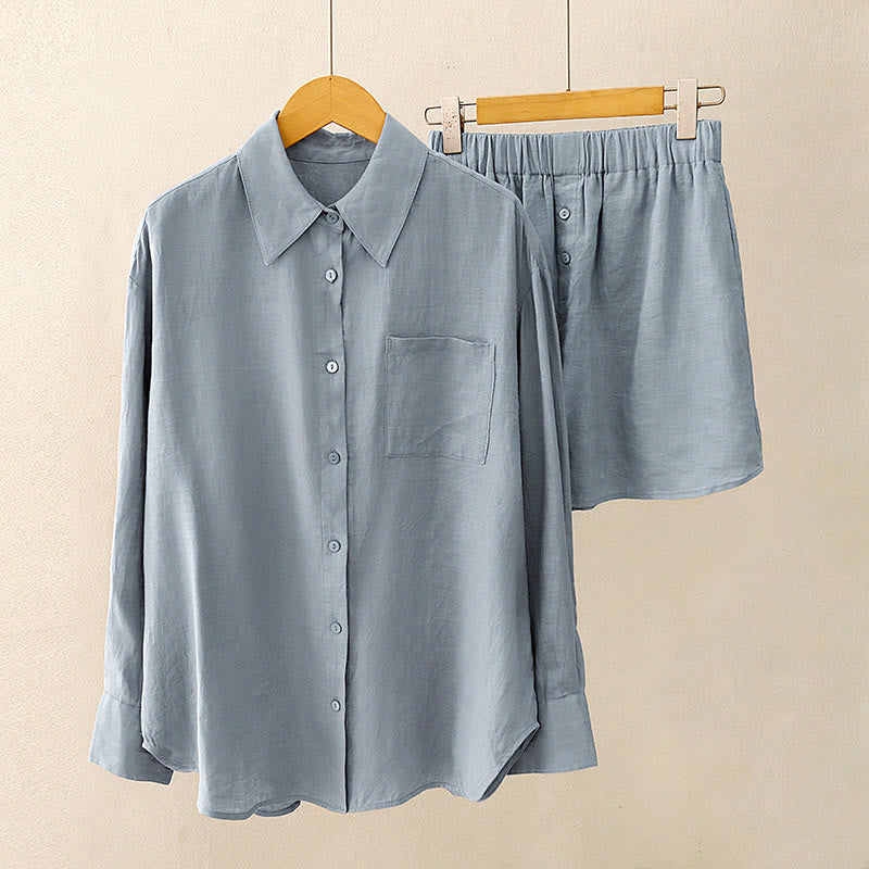 Conjunto de 2 piezas de camisa de manga larga con estampado de Buddha Stones y pantalones cortos para mujer, con bolsillos. - image 18