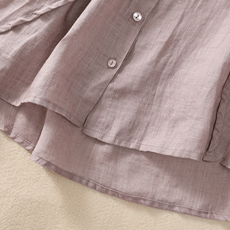 Cárdigan informal de lino y algodón para mujer, con cuello alto, manga tres cuartos y botones con volantes, estilo diario, con Buddha Stones - image 6