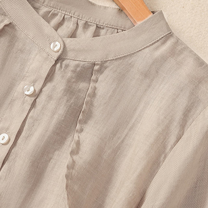 Cárdigan informal de lino y algodón para mujer, con cuello alto, manga tres cuartos y botones con volantes, estilo diario, con Buddha Stones - image 10