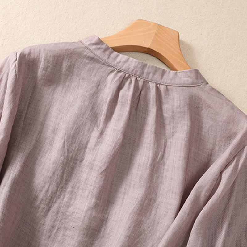 Cárdigan informal de lino y algodón para mujer, con cuello alto, manga tres cuartos y botones con volantes, estilo diario, con Buddha Stones - image 3