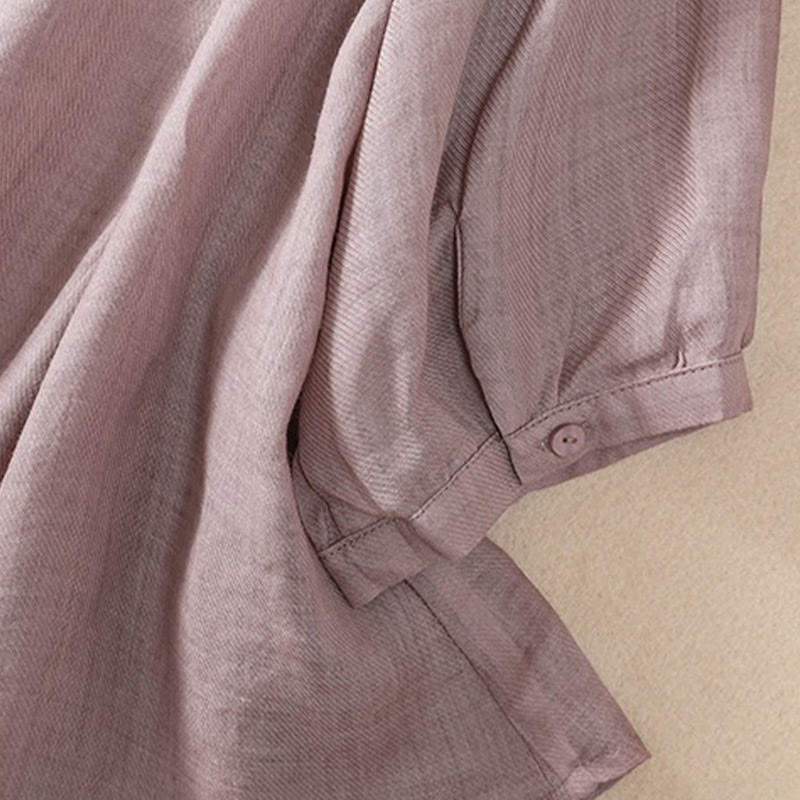 Cárdigan informal de lino y algodón para mujer, con cuello alto, manga tres cuartos y botones con volantes, estilo diario, con Buddha Stones - image 4