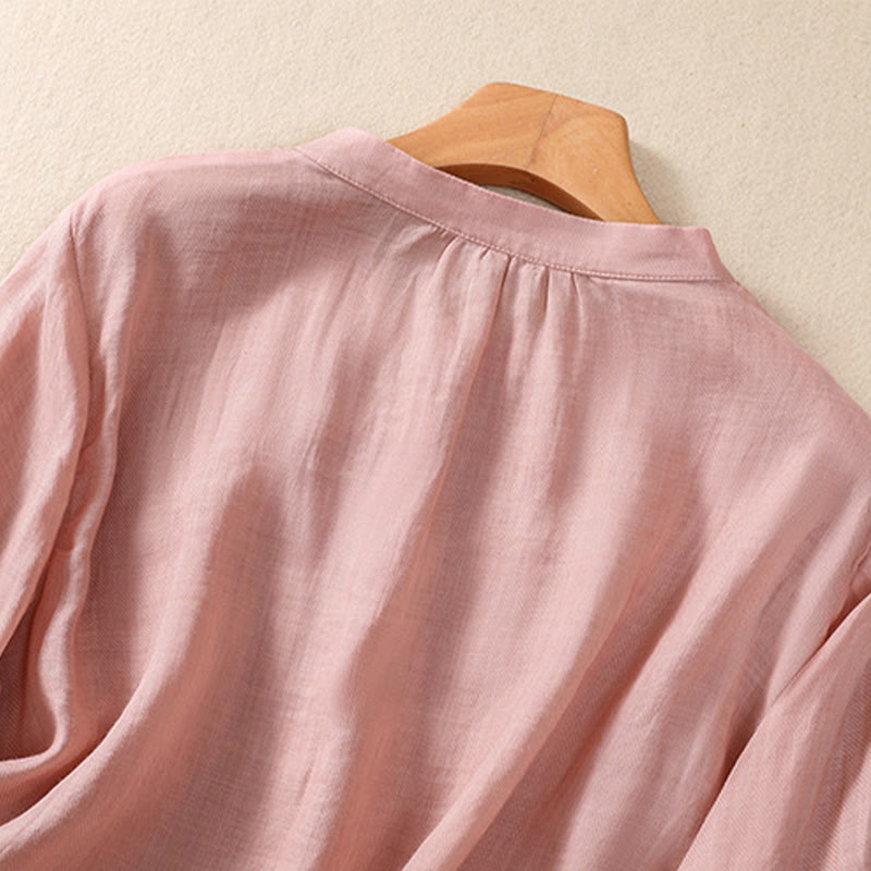 Cárdigan informal de lino y algodón para mujer, con cuello alto, manga tres cuartos y botones con volantes, estilo diario, con Buddha Stones - image 26