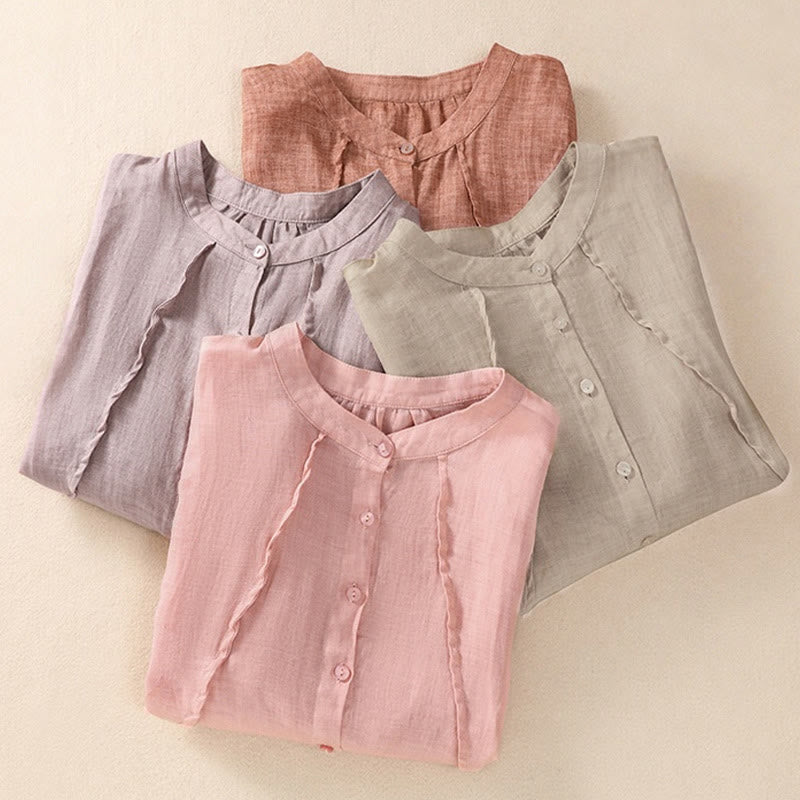 Cárdigan informal de lino y algodón para mujer, con cuello alto, manga tres cuartos y botones con volantes, estilo diario, con Buddha Stones - image 31