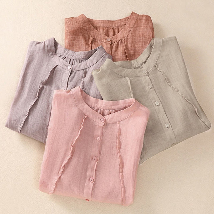 Cárdigan informal de lino y algodón para mujer, con cuello alto, manga tres cuartos y botones con volantes, estilo diario, con Buddha Stones - image 31