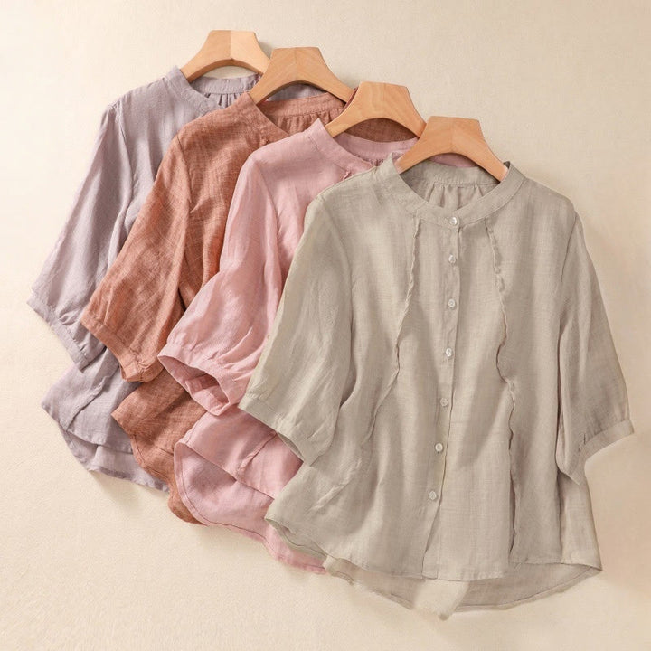 Cárdigan informal de lino y algodón para mujer, con cuello alto, manga tres cuartos y botones con volantes, estilo diario, con Buddha Stones - image 32