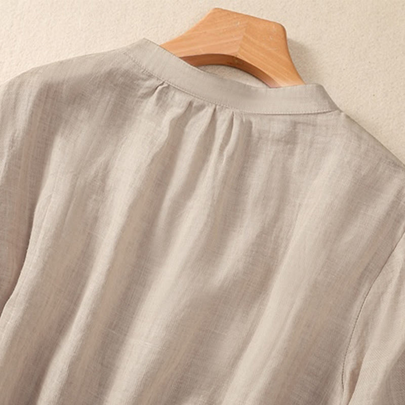 Cárdigan informal de lino y algodón para mujer, con cuello alto, manga tres cuartos y botones con volantes, estilo diario, con Buddha Stones - image 11