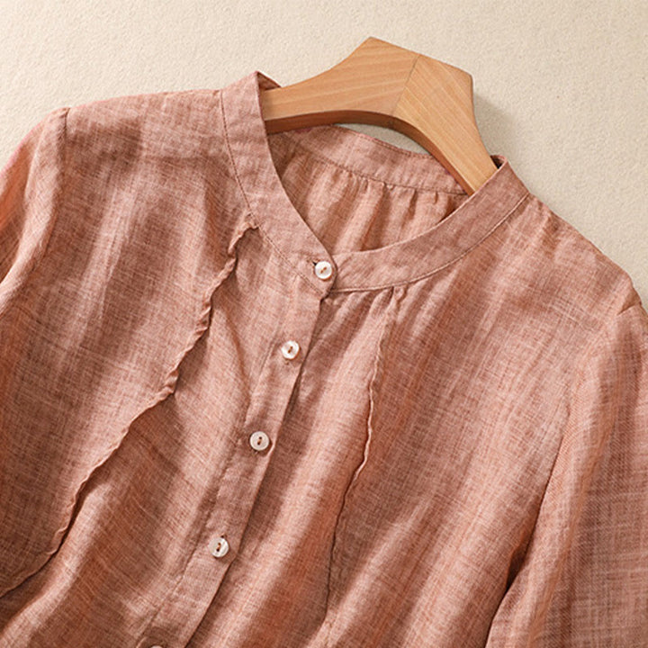 Cárdigan informal de lino y algodón para mujer, con cuello alto, manga tres cuartos y botones con volantes, estilo diario, con Buddha Stones - image 17