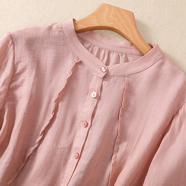 Cárdigan informal de lino y algodón para mujer, con cuello alto, manga tres cuartos y botones con volantes, estilo diario, con Buddha Stones - image 24