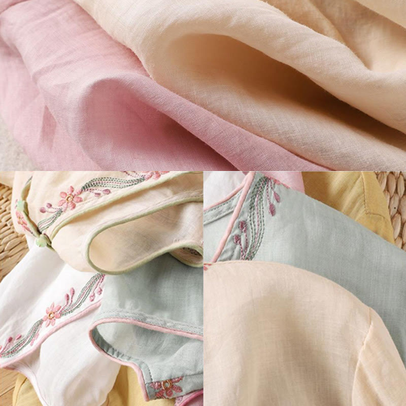 Camisa de algodón para mujer con manga tres cuartos y diseño de botones bordados retro de primavera con Buddha Stones - image 8