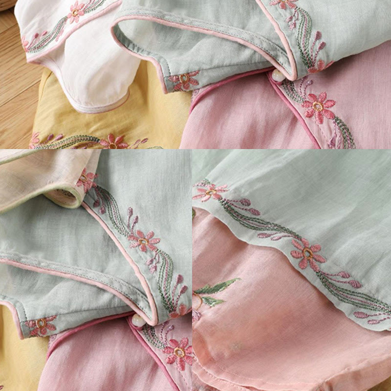 Camisa de algodón para mujer con manga tres cuartos y diseño de botones bordados retro de primavera con Buddha Stones - image 9