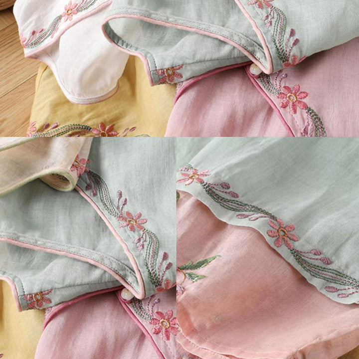 Camisa de algodón para mujer con manga tres cuartos y diseño de botones bordados retro de primavera con Buddha Stones - image 9