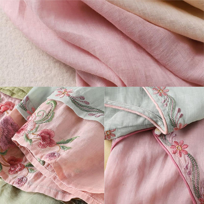 Camisa de algodón para mujer con manga tres cuartos y diseño de botones bordados retro de primavera con Buddha Stones - image 10