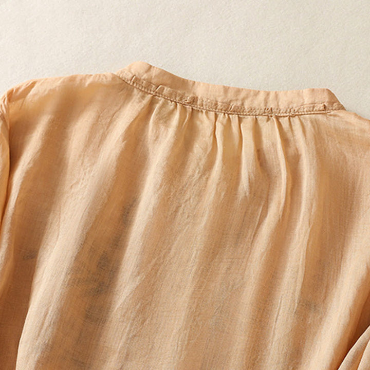 Camisa de lino y algodón para mujer, manga tres cuartos, estilo cárdigan informal con bordado artístico de Buddha Stones - image 3