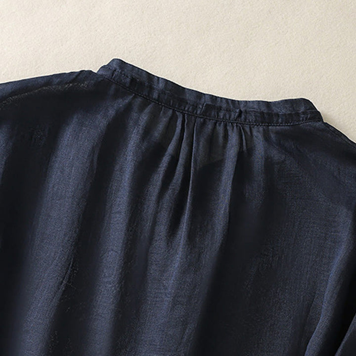 Camisa de lino y algodón para mujer, manga tres cuartos, estilo cárdigan informal con bordado artístico de Buddha Stones - image 10