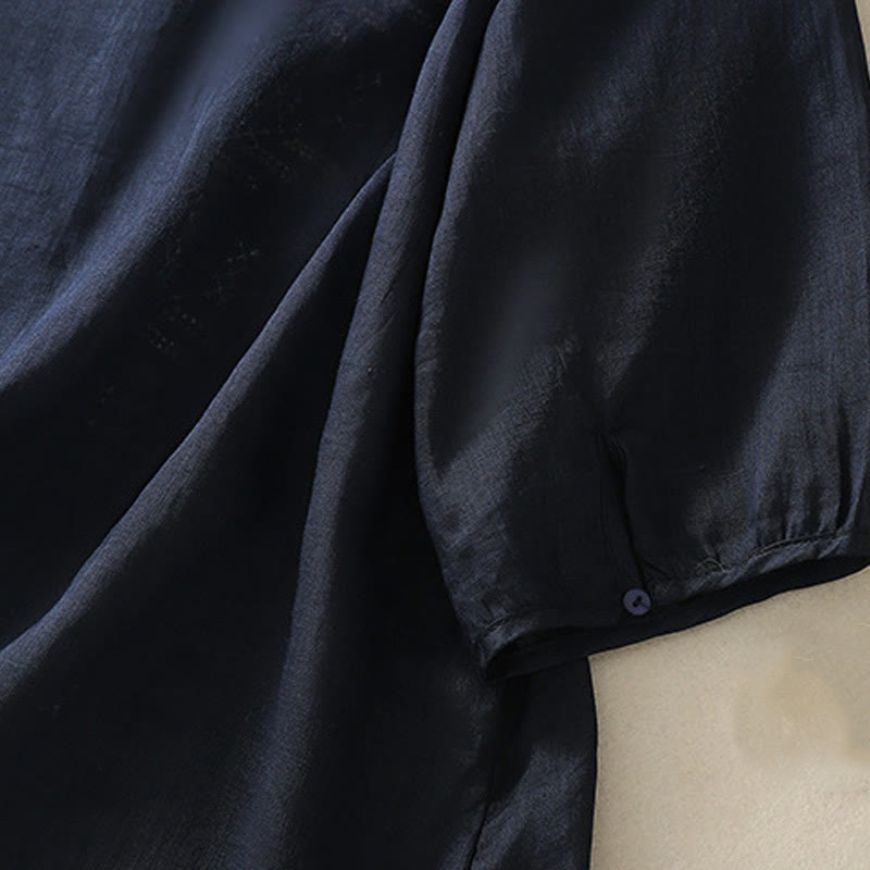 Camisa de lino y algodón para mujer, manga tres cuartos, estilo cárdigan informal con bordado artístico de Buddha Stones - image 13