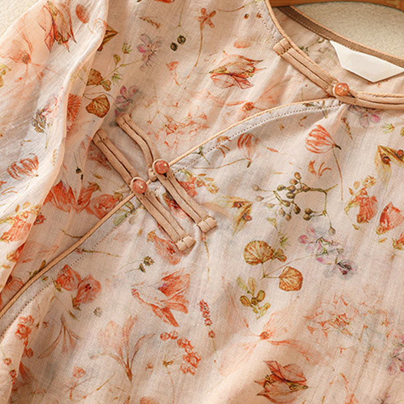 Camisa de manga larga de algodón y lino para mujer, con estampado informal de verano y botones de rana, con Buddha Stones - image 5