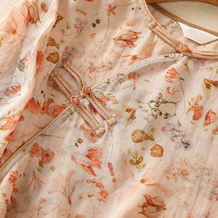 Camisa de manga larga de algodón y lino para mujer, con estampado informal de verano y botones de rana, con Buddha Stones - image 5