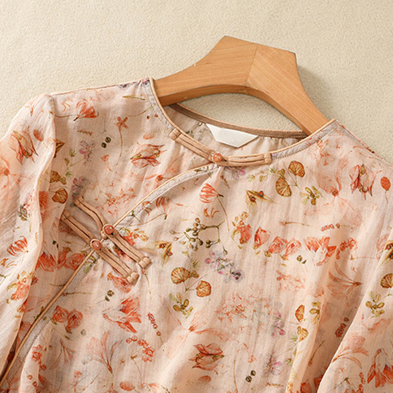 Camisa de manga larga de algodón y lino para mujer, con estampado informal de verano y botones de rana, con Buddha Stones - image 2