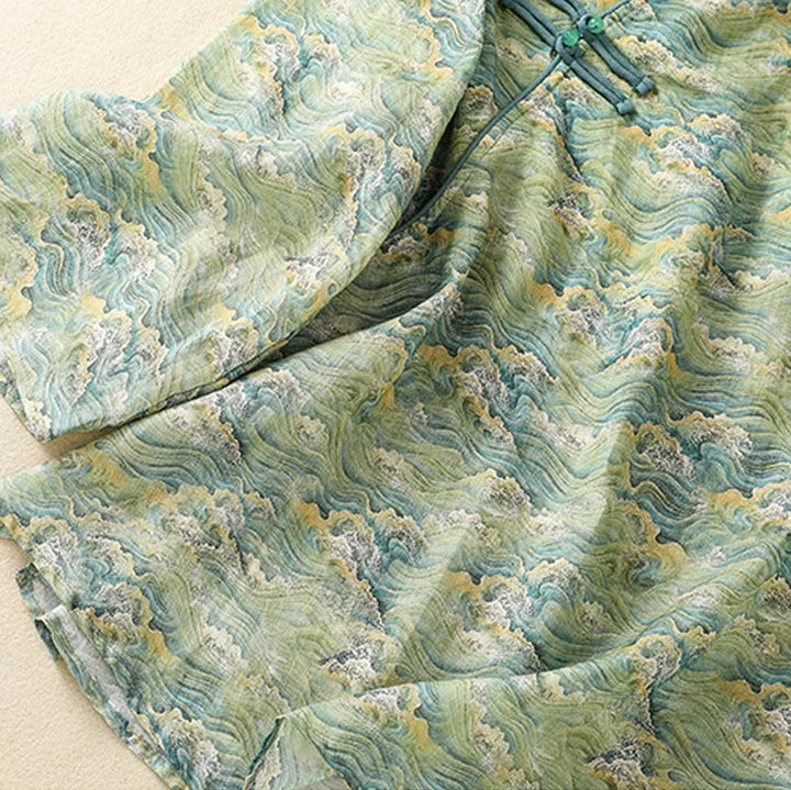 Camisa de manga larga de algodón y lino para mujer, con estampado informal de verano y botones de rana, con Buddha Stones - image 15