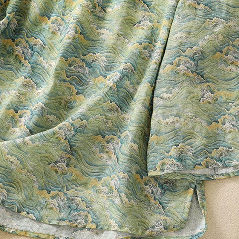 Camisa de manga larga de algodón y lino para mujer, con estampado informal de verano y botones de rana, con Buddha Stones - image 17