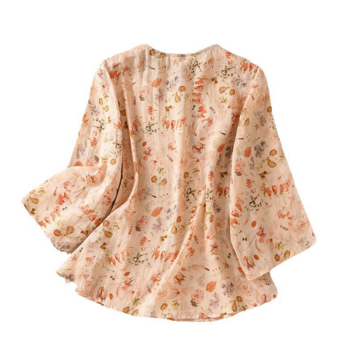 Camisa de manga larga de algodón y lino para mujer, con estampado informal de verano y botones de rana, con Buddha Stones - image 9