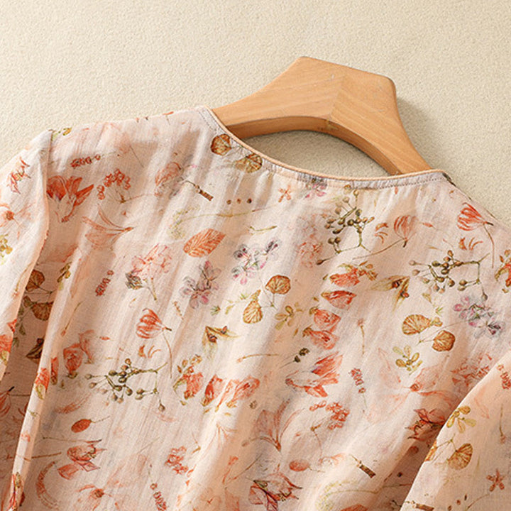 Camisa de manga larga de algodón y lino para mujer, con estampado informal de verano y botones de rana, con Buddha Stones - image 3