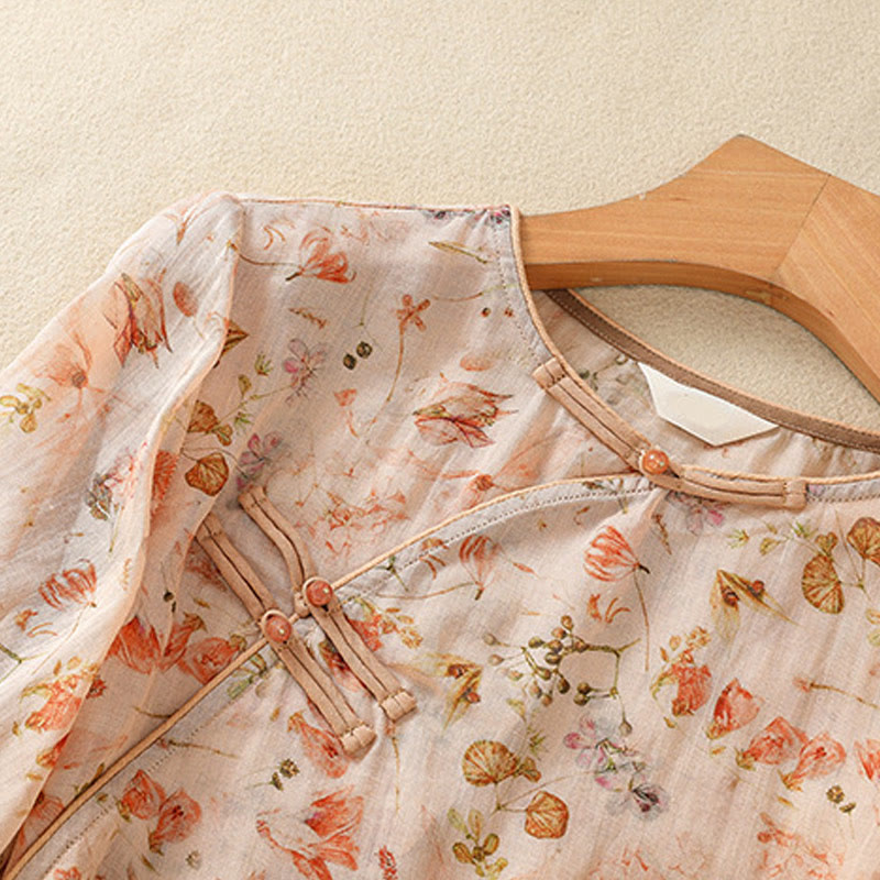 Camisa de manga larga de algodón y lino para mujer, con estampado informal de verano y botones de rana, con Buddha Stones - image 4