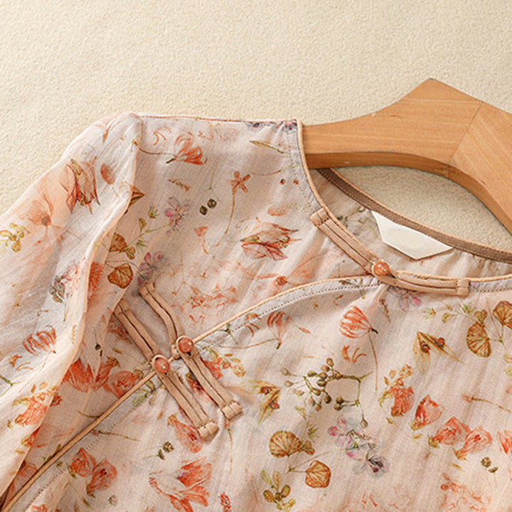 Camisa de manga larga de algodón y lino para mujer, con estampado informal de verano y botones de rana, con Buddha Stones - image 4