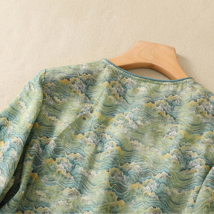 Camisa de manga larga de algodón y lino para mujer, con estampado informal de verano y botones de rana, con Buddha Stones - image 14