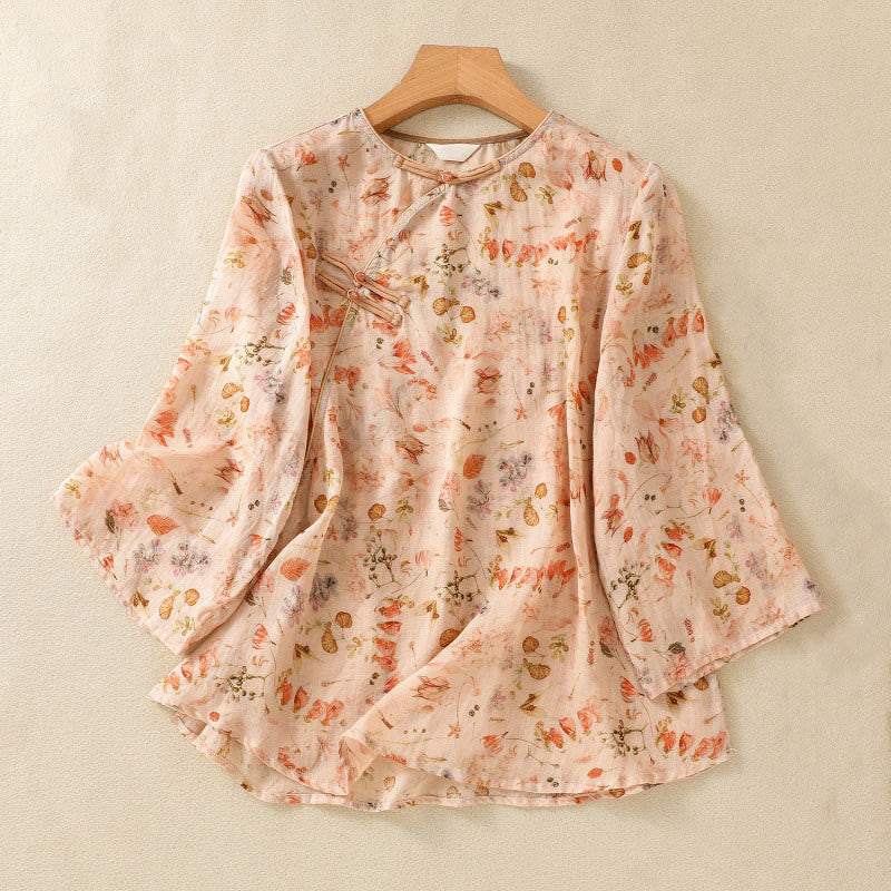 Camisa de manga larga de algodón y lino para mujer, con estampado informal de verano y botones de rana, con Buddha Stones - NavajoBlanco - US8-10，UK/AU12-14，EU40-42 (2XL) - image 0