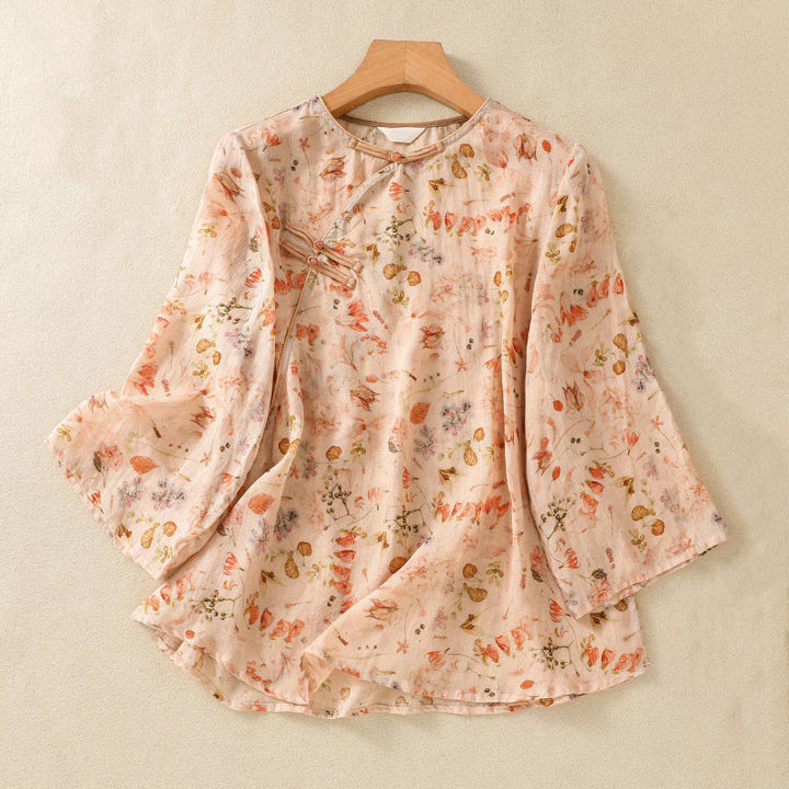 Camisa de manga larga de algodón y lino para mujer, con estampado informal de verano y botones de rana, con Buddha Stones - NavajoBlanco - US8-10，UK/AU12-14，EU40-42 (2XL) - image 0