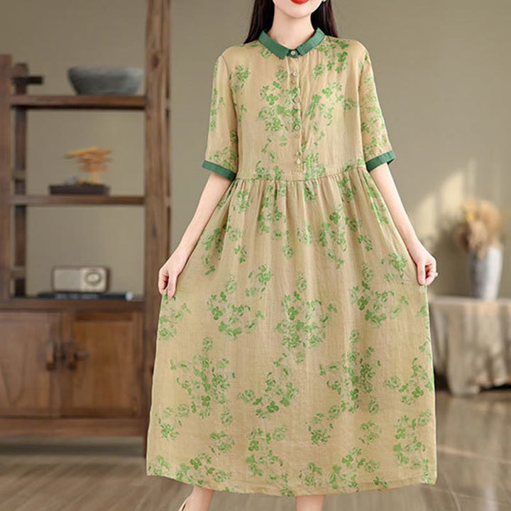 Vestido midi de algodón con media manga y bolsillos, estampado floral retro de Buddha Stones y diseño con cordón ajustable - image 18