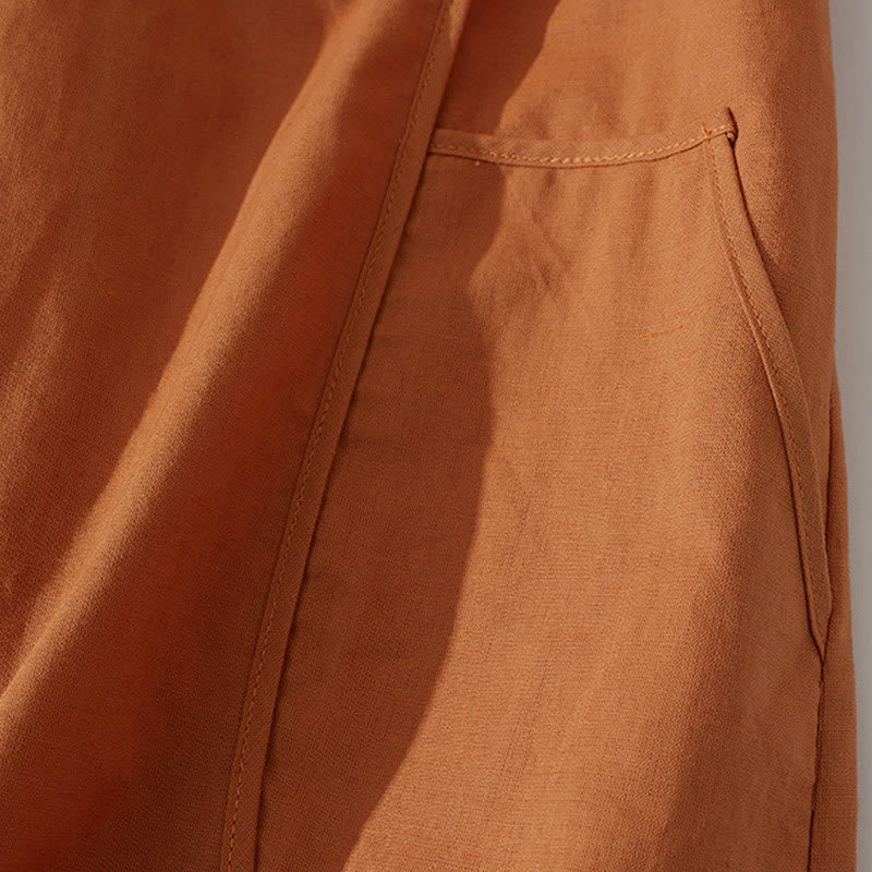 Vestido midi de algodón de manga corta con diseño de botones, color liso, estilo retro de verano, con bolsillos y estampado de Buddha Stones - image 6