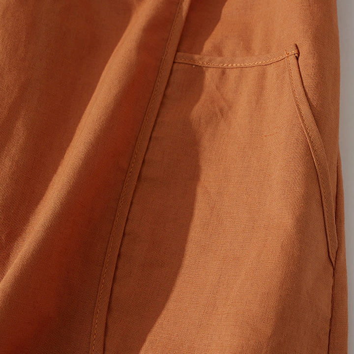 Vestido midi de algodón de manga corta con diseño de botones, color liso, estilo retro de verano, con bolsillos y estampado de Buddha Stones - image 6