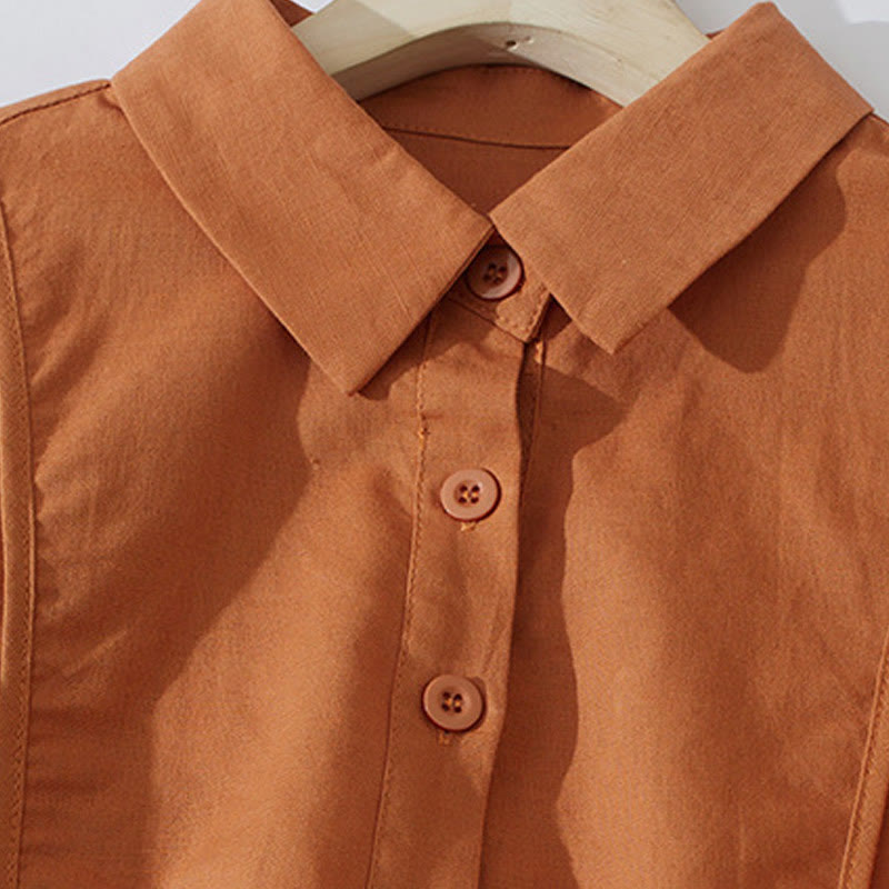 Vestido midi de algodón de manga corta con diseño de botones, color liso, estilo retro de verano, con bolsillos y estampado de Buddha Stones - image 3