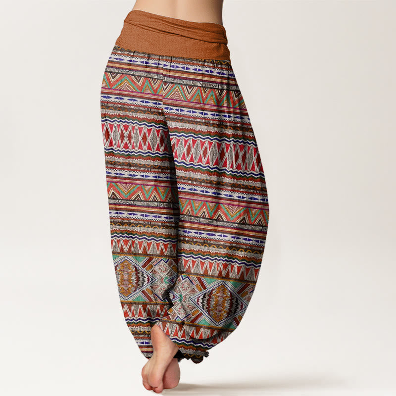 Pantalones bombachos de mujer con cintura elástica, estilo tribal informal, estampado geométrico y Buddha Stones. - image 2