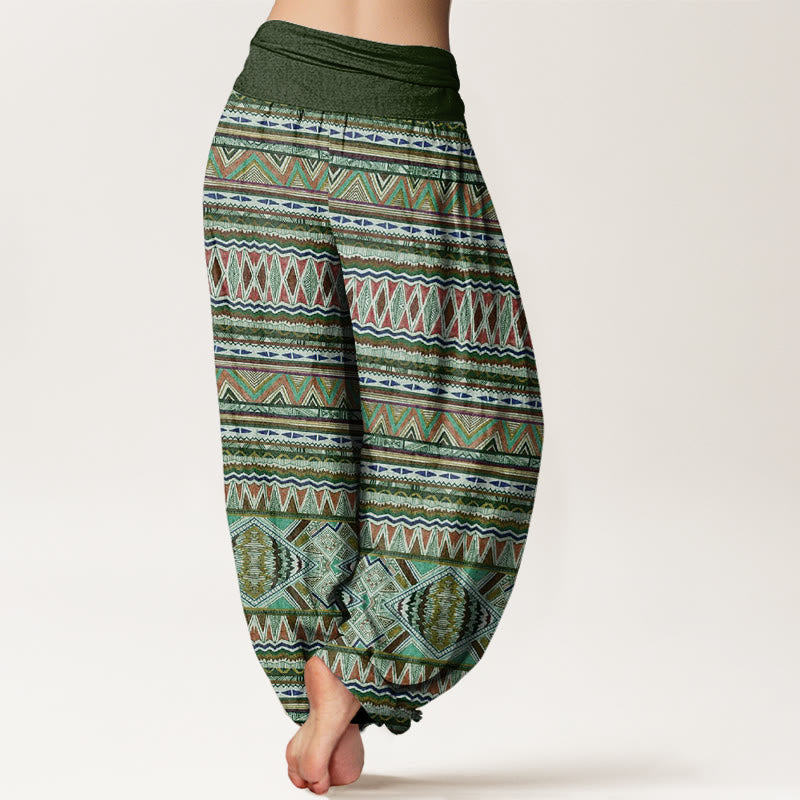 Pantalones bombachos de mujer con cintura elástica, estilo tribal informal, estampado geométrico y Buddha Stones. - image 6
