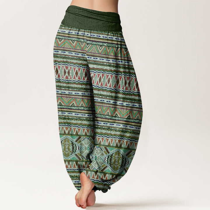Pantalones bombachos de mujer con cintura elástica, estilo tribal informal, estampado geométrico y Buddha Stones. - image 6